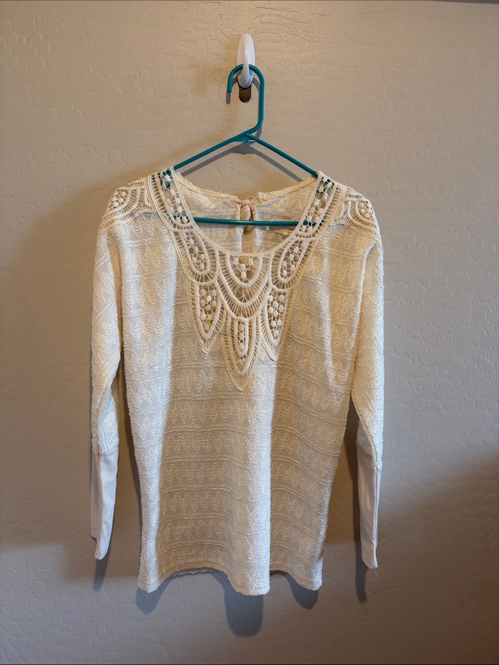Areve Cream Lace-Accent Long Sleeve Top